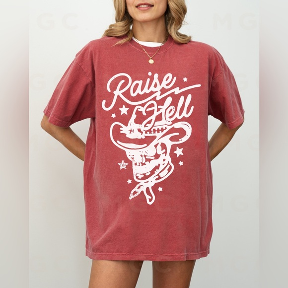 Comfort Colors Raise Hell Cowboy Skull Shirt - Picture 4 of 10